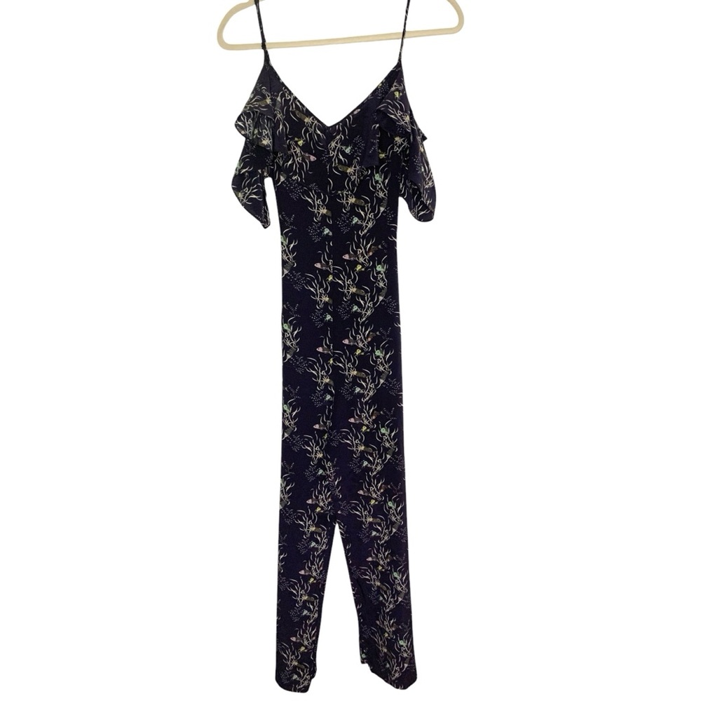 Coco Fennell Size 12 Blue 100% Silk Flutter Sleeve Novelty Print Fish Jumpsuit